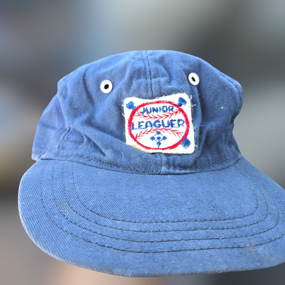 VTG Junior Leaguer Baseball Hat 50s 60s Mens Blue Distressed Green Underbrim Cap